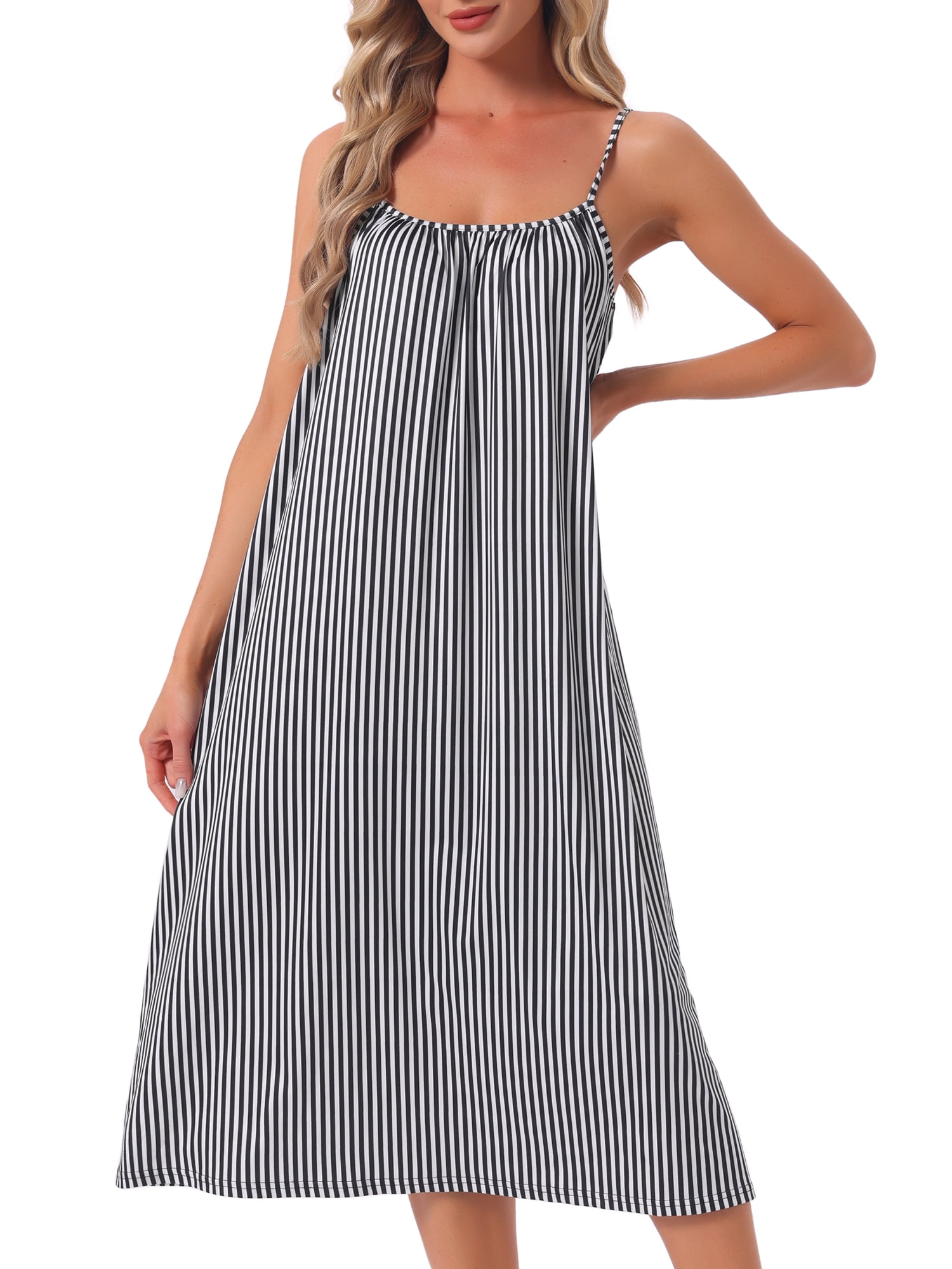 DARING DIVA Women's Spaghetti Strap Stripe Nightshirt Pajama Dress XL Black