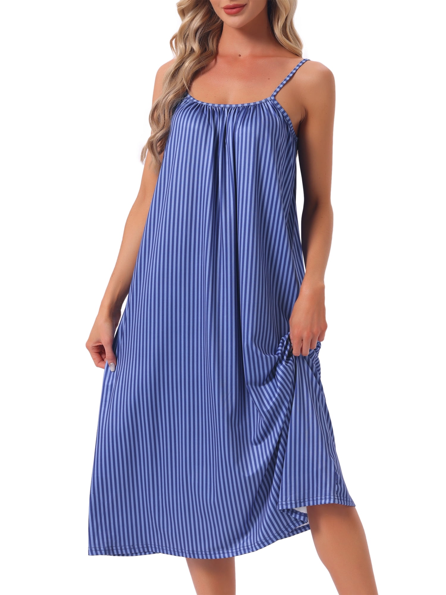 DARING DIVA Women's Spaghetti Strap Stripe Nightshirt Pajama Dress XL Blue