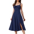 thumbnail image 1 of DARING DIVA Women's Spaghetti Strap Sweetheart Neck Side Slit A Line Dresses M Dark Blue, 1 of 6