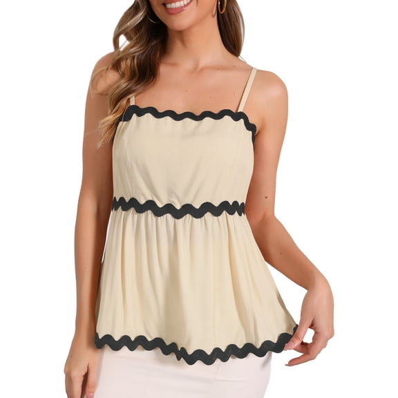 DARING DIVA Women's Spaghetti Straps Contrast Color Peplum Tank Top S Apricot
