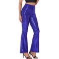 thumbnail image 1 of DARING DIVA Women's Sparkle Bell Bottoms Stretch Shiny Flare Sequin Pants XL Blue Purple, 1 of 6