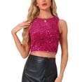 thumbnail image 1 of DARING DIVA Women's Sparkle Glitter Sleeveless Club Crop Tank Top L Rose Red, 1 of 6
