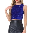 thumbnail image 1 of DARING DIVA Women's Sparkle Glitter Sleeveless Club Crop Tank Top L Royal Blue, 1 of 6