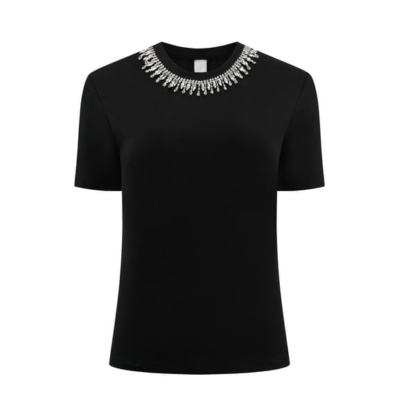 DARING DIVA Women's Sparkly Elegant Rhinestone Top S Black