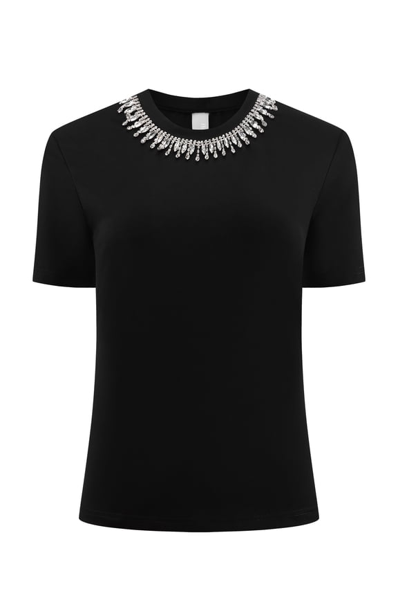 Women's Sparkly Elegant Rhinestone Top XL Black