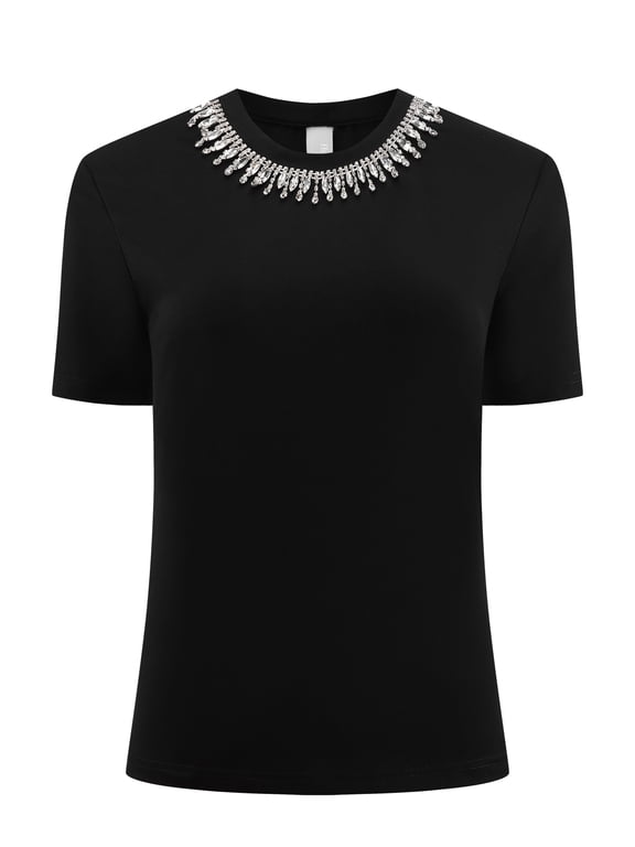 Women's Elegant Women's Sparkly Blouse with Rhinestones XL Black