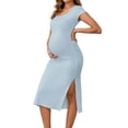 thumbnail image 1 of DARING DIVA Women's Split Bodycon Ruched Ribbed Knit Maternity Dresses XXL Light Blue, 1 of 7