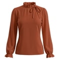 thumbnail image 1 of DARING DIVA Women's Spring Blouse Long Sleeve Ruffle Tie Neck Business Top L Caramel, 1 of 6