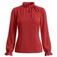 thumbnail image 1 of DARING DIVA Women's Spring Blouse Long Sleeve Ruffle Tie Neck Business Top M Dark Red, 1 of 6