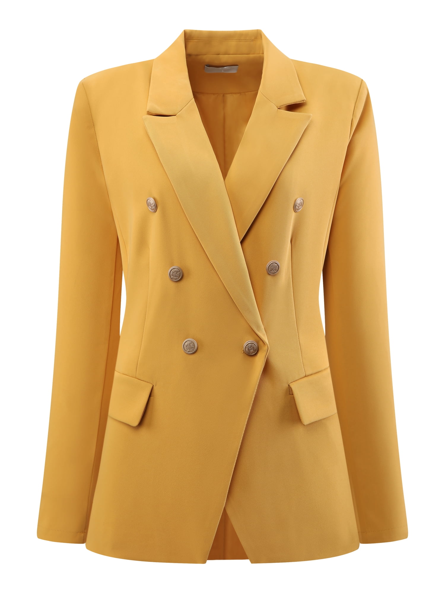 DARING DIVA Women's Spring Double Breasted Blazer for Elegant Looks S Yellow