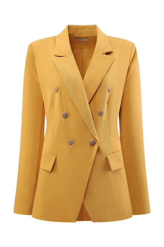 Women's Spring Double Breasted Blazer for Elegant Looks S Yellow