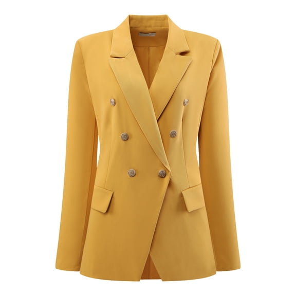 DARING DIVA Women's Spring Double Breasted Blazer for Elegant Looks S Yellow
