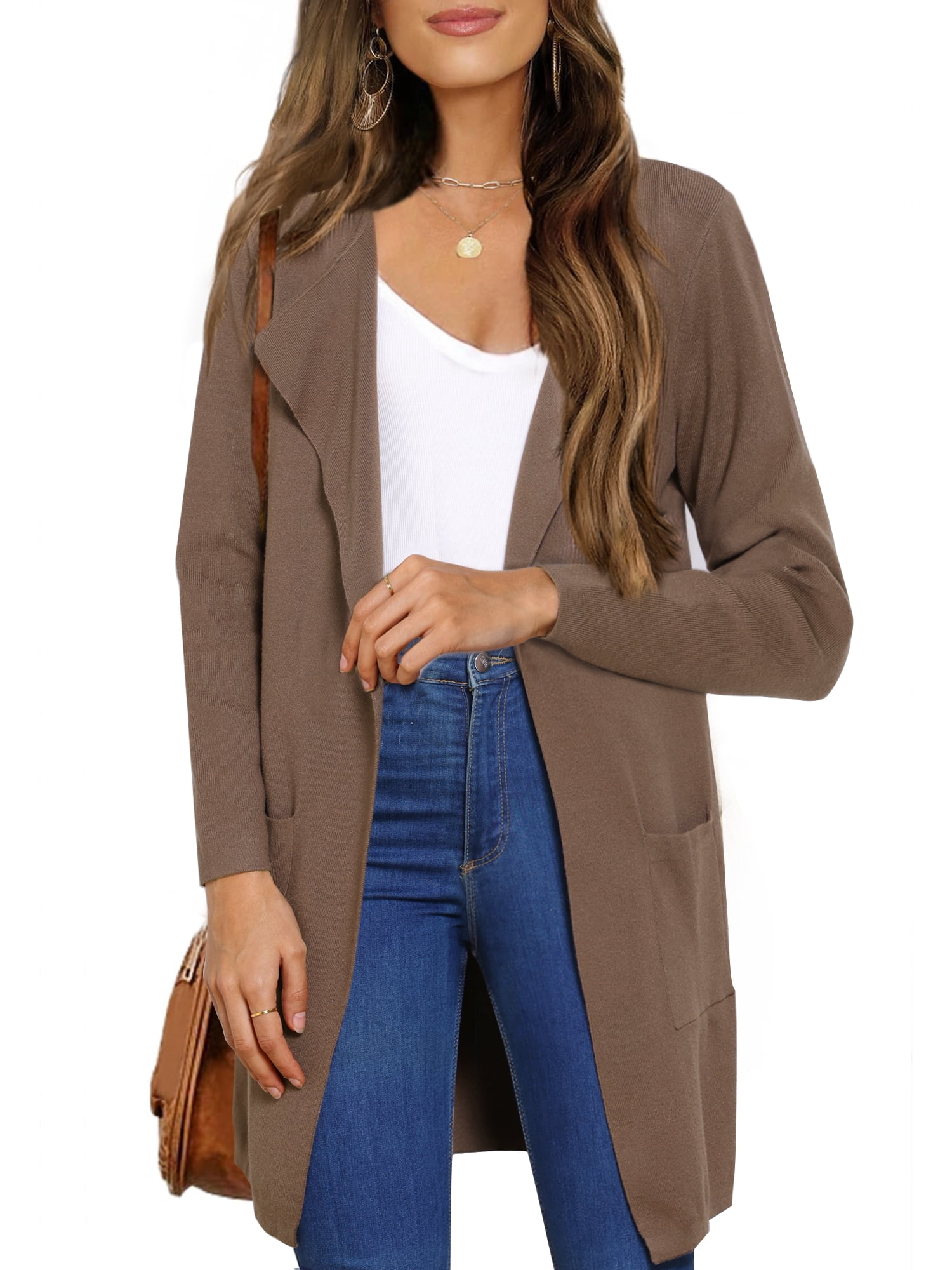 DARING DIVA Women's Spring Open Front Knit Long Cardigan Sweaters S Coffee