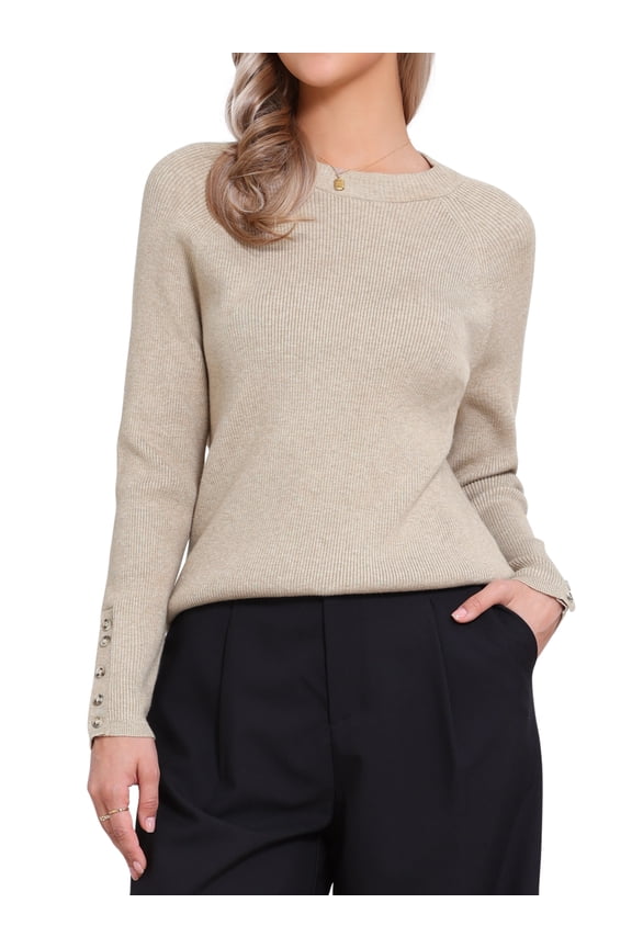 Women's Spring Ribbed Knit Long Raglan Sleeves Sweater Tops S Khaki