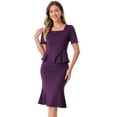 thumbnail image 1 of DARING DIVA Women's Square Neck Fishtail Bodycon Peplum Skirt Set S Purple, 1 of 6