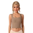 thumbnail image 1 of DARING DIVA Women's Square Neck Ribbed Slim Fit Tank Top Built-In Bra S Light Brown, 1 of 6