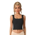 thumbnail image 1 of DARING DIVA Women's Square Neck Ribbed Slim Fit Tank Top w Built-In Bra S Black, 1 of 6
