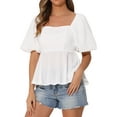 thumbnail image 1 of DARING DIVA Women's Square Neck Short Sleeve Blouse XS White, 1 of 6