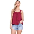 thumbnail image 1 of DARING DIVA Women's Square Neck Sleeveless Panel Lace Ruffles Tank Tops M Dark Red, 1 of 6