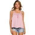 thumbnail image 1 of DARING DIVA Women's Square Neck Sleeveless Panel Lace Ruffles Tank Tops S Pink, 1 of 6