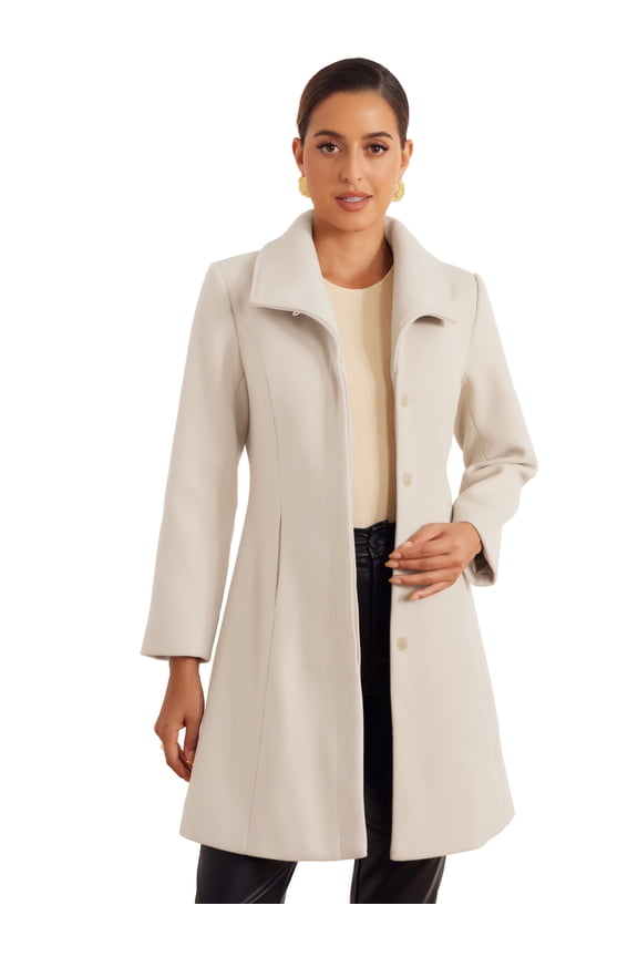 Women's Stand Collar Button Down Outwear Winter Pea Overcoat Beige S