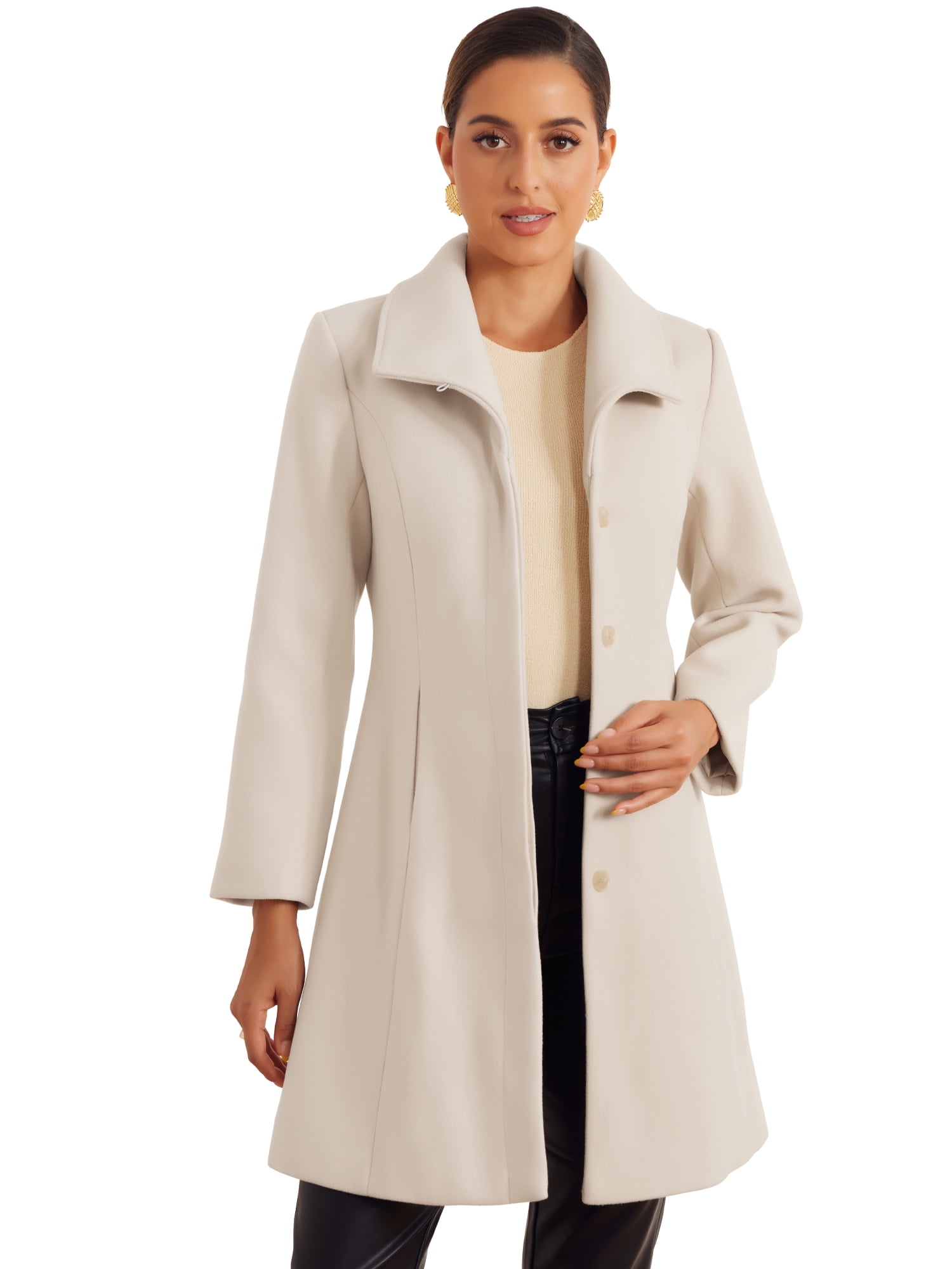 DARING DIVA Women's Winter Coats Casual Button Outwear Pea Overcoat XL Beige