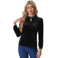 thumbnail image 1 of DARING DIVA Women's Stand Collar Elegant Velvet Long Sleeve Tops S Black, 1 of 6