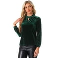 thumbnail image 1 of DARING DIVA Women's Stand Collar Elegant Velvet Long Sleeve Tops S Dark Green, 1 of 6