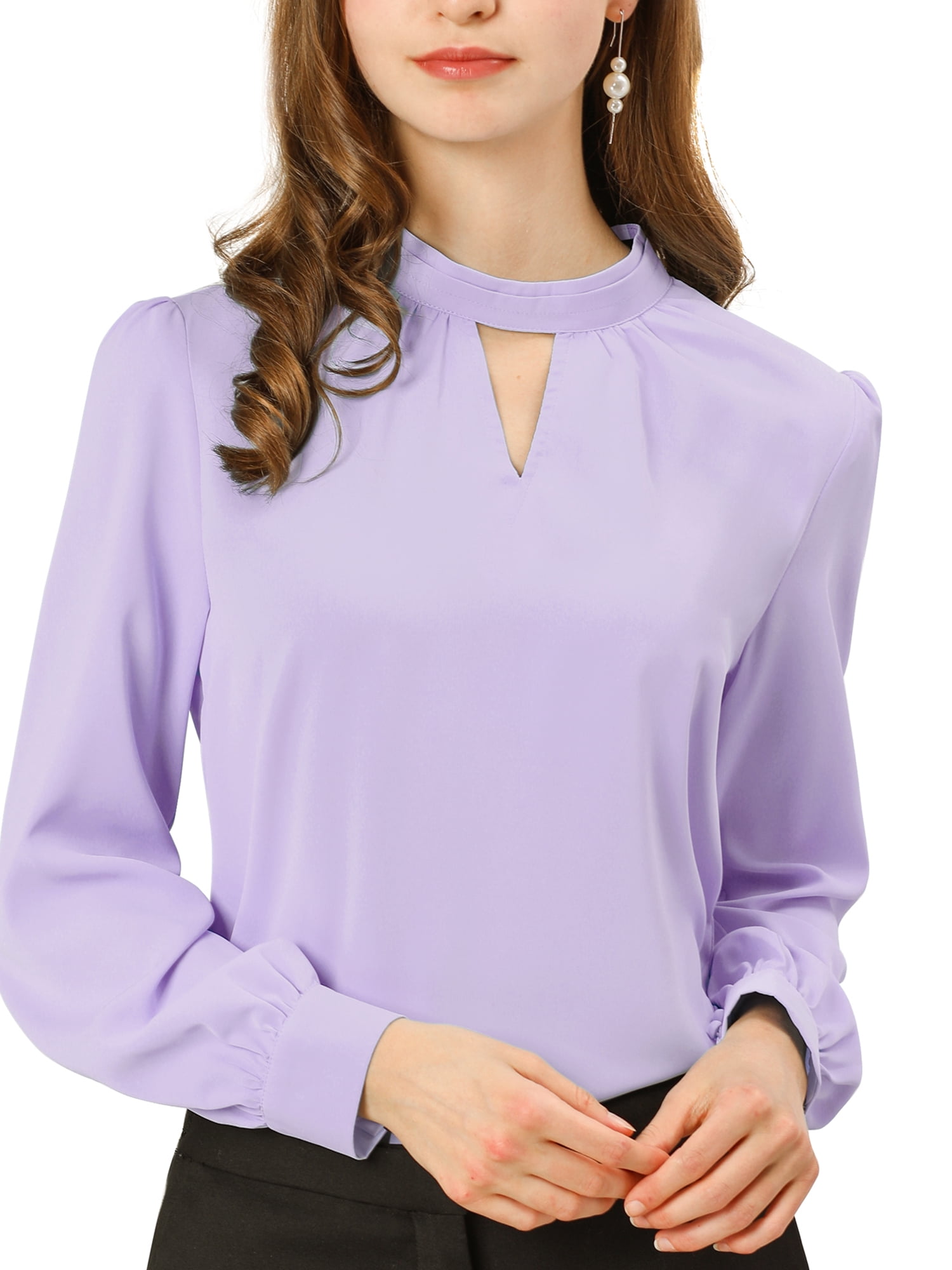 DARING DIVA Women's Stand Collar Long Sleeve Office Blouse 3XL Light Purple
