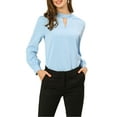 thumbnail image 1 of DARING DIVA Women's Stand Collar Long Sleeve Office Blouse S Light Blue, 1 of 7
