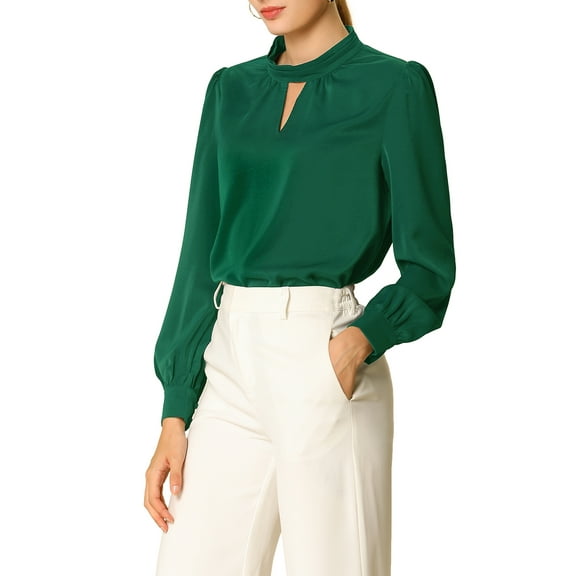 DARING DIVA Women's Stand Collar Long Sleeve Office Blouse XL Green