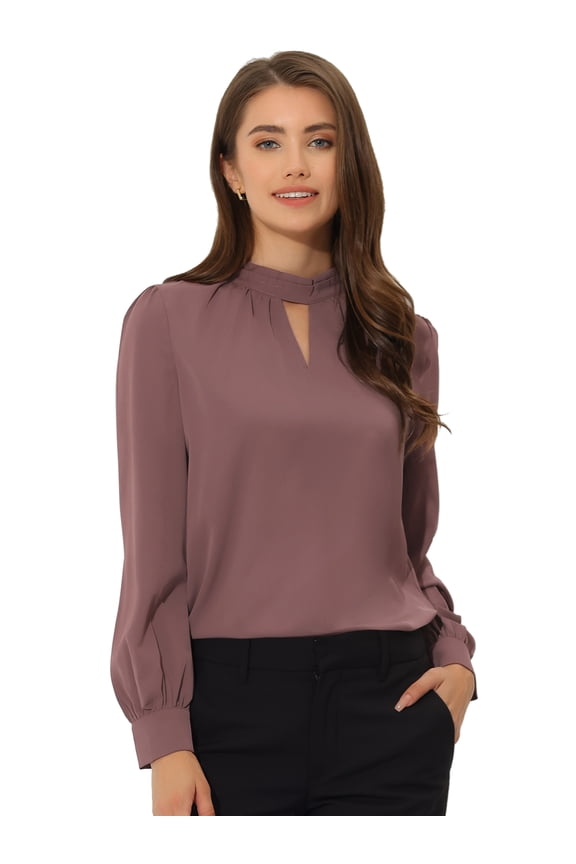 Women's Stand Collar Long Sleeve Office Blouse XS Carmine