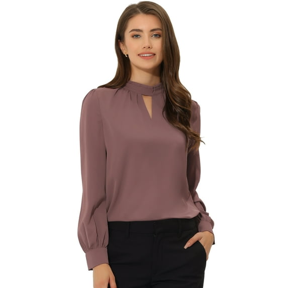 DARING DIVA Women's Stand Collar Long Sleeve Office Blouse XS Carmine