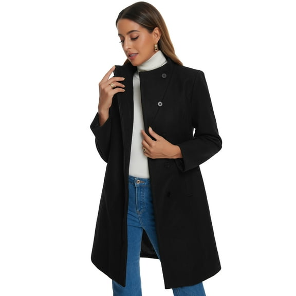 DARING DIVA Women's Stand Collar Long Sleeve Winter Trench Coat M Black
