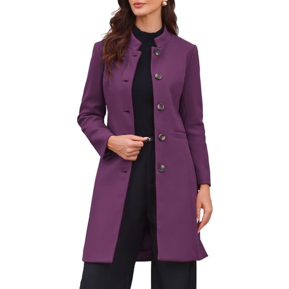 DARING DIVA Women's Stand Collar Mid-Length Overcoat with Pockets XS Purple