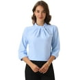 thumbnail image 1 of DARING DIVA Women's Stand Collar Ruched 3/4 Sleeve Blouses XS Blue, 1 of 6