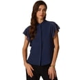 thumbnail image 1 of DARING DIVA Women's Stand Collar Ruffle Sleeve Blouse M Navy Blue, 1 of 6