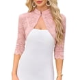 thumbnail image 1 of DARING DIVA Women's Stand Collar Sheer Floral Lace Bolero Shrug XS Pink, 1 of 6