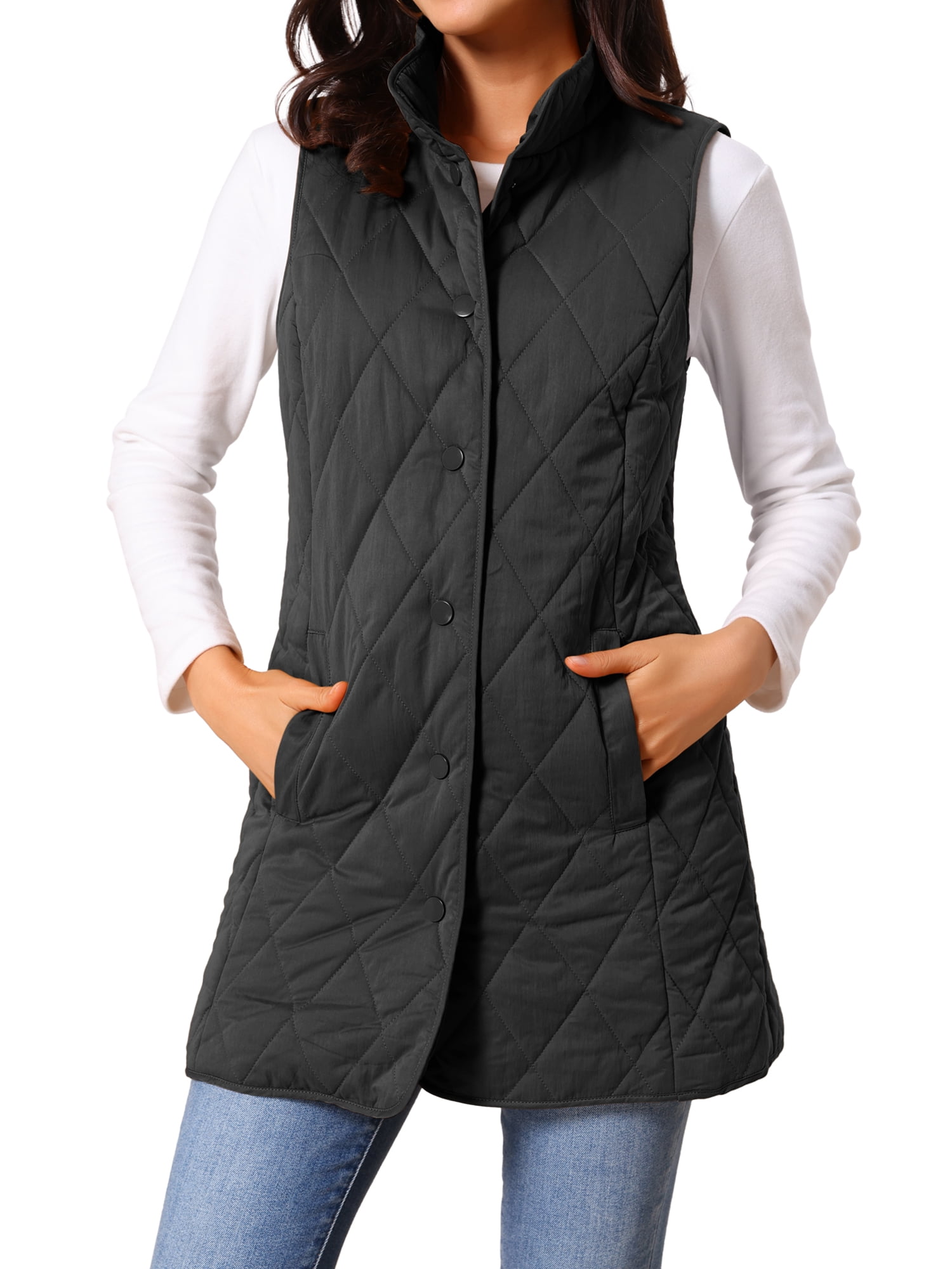DARING DIVA Women's Stand Collar Sleeveless Puffy Jacket Lightweight Gilet L Black
