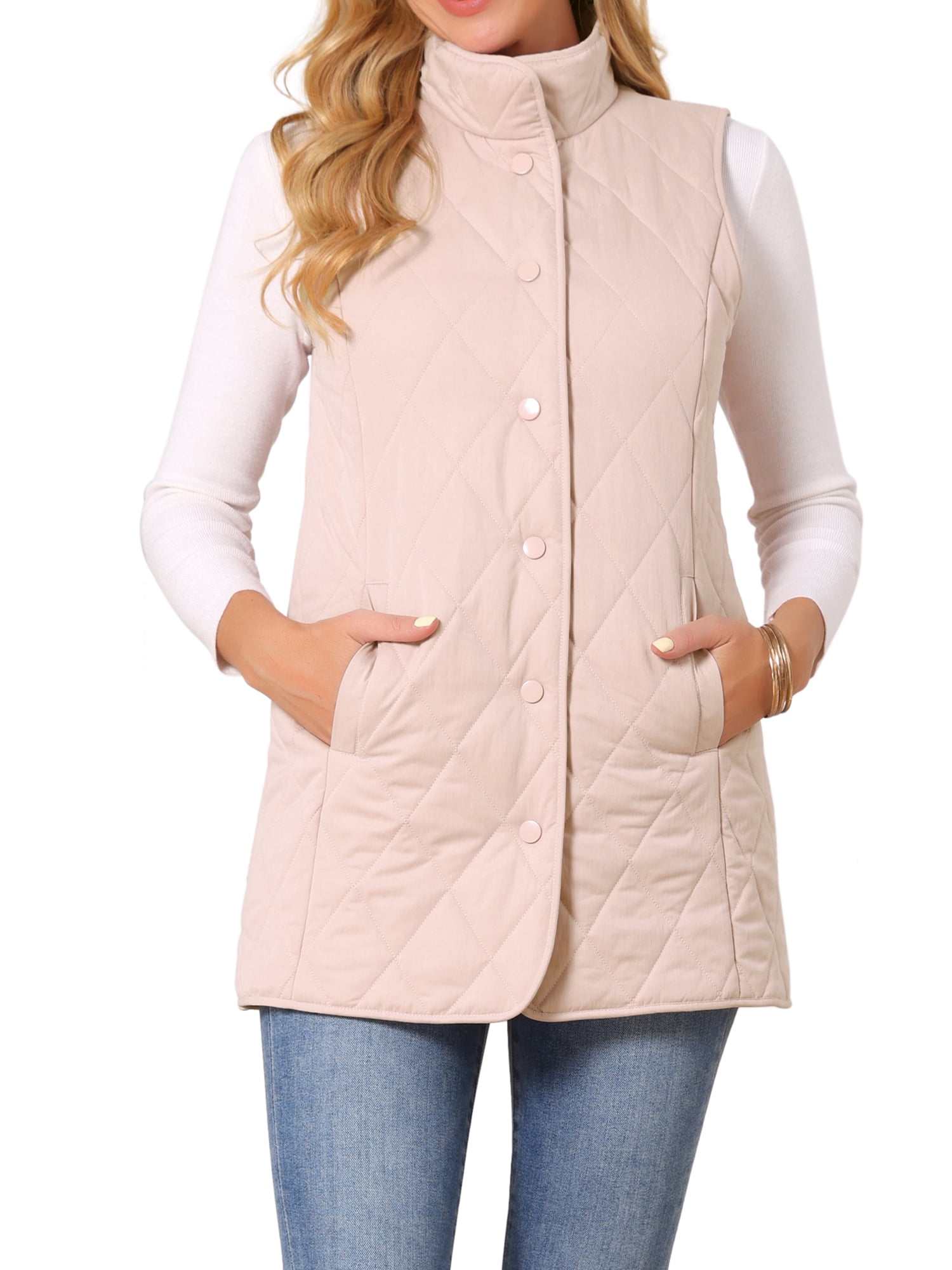 DARING DIVA Women's Stand Collar Sleeveless Puffy Jacket Lightweight Gilet M Pink