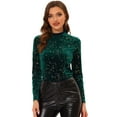 thumbnail image 1 of DARING DIVA Women's Star Print Round Neck Velvet Blouses XS Green, 1 of 6