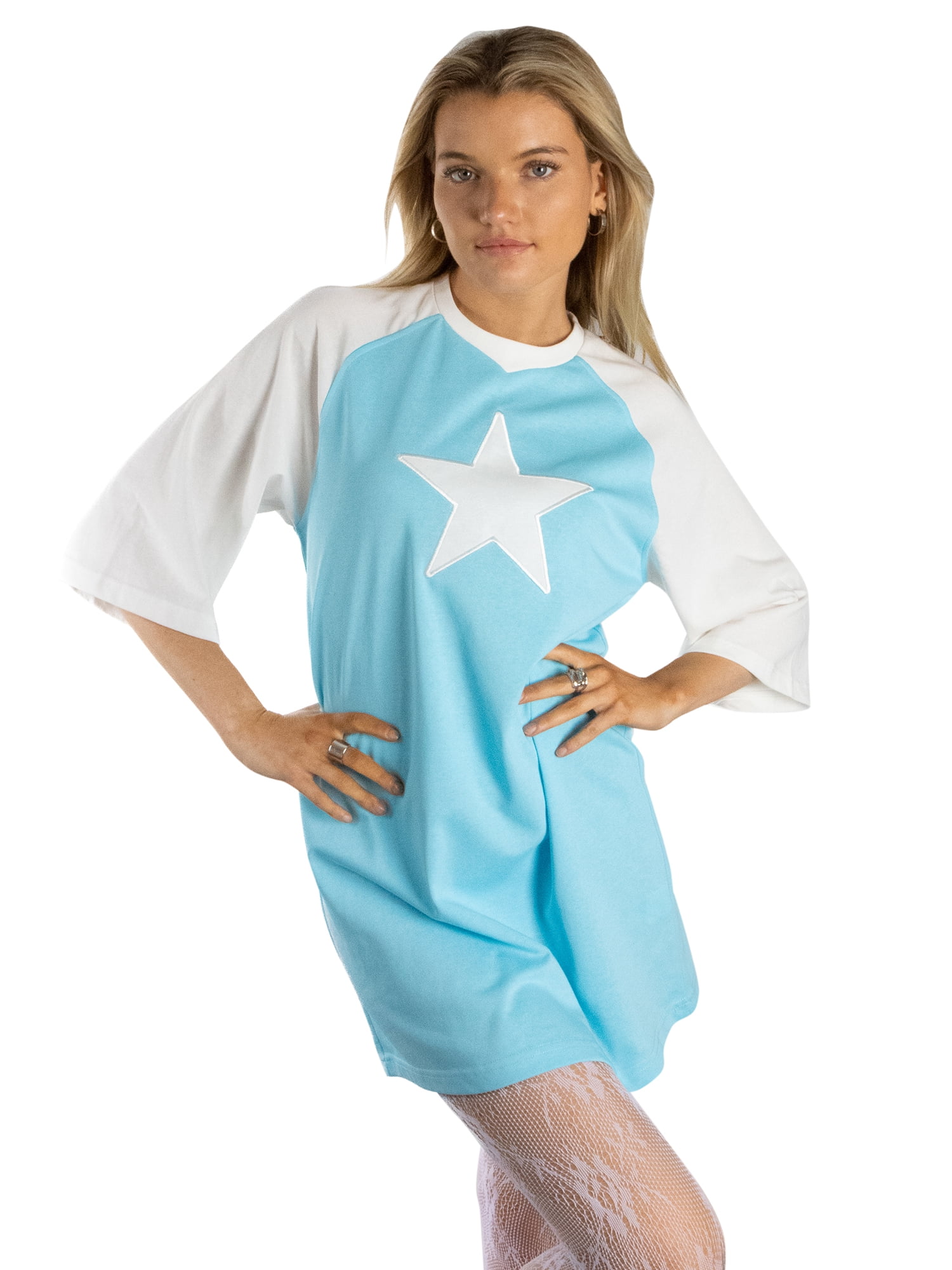DARING DIVA Women's StarStruck Oversized T-shirt Dress M Light Blue