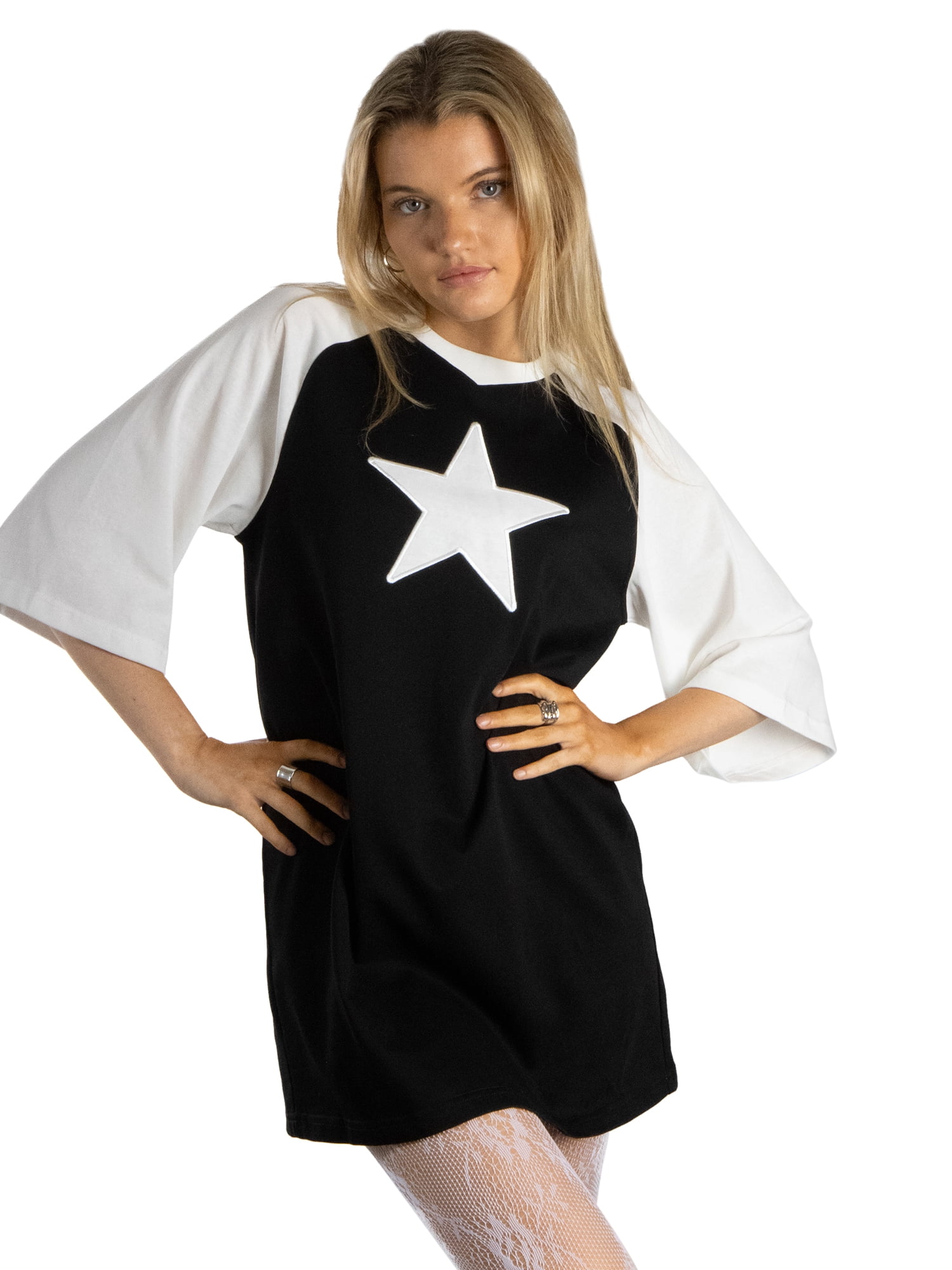 DARING DIVA Women's StarStruck Oversized T-shirt Dress XS Black