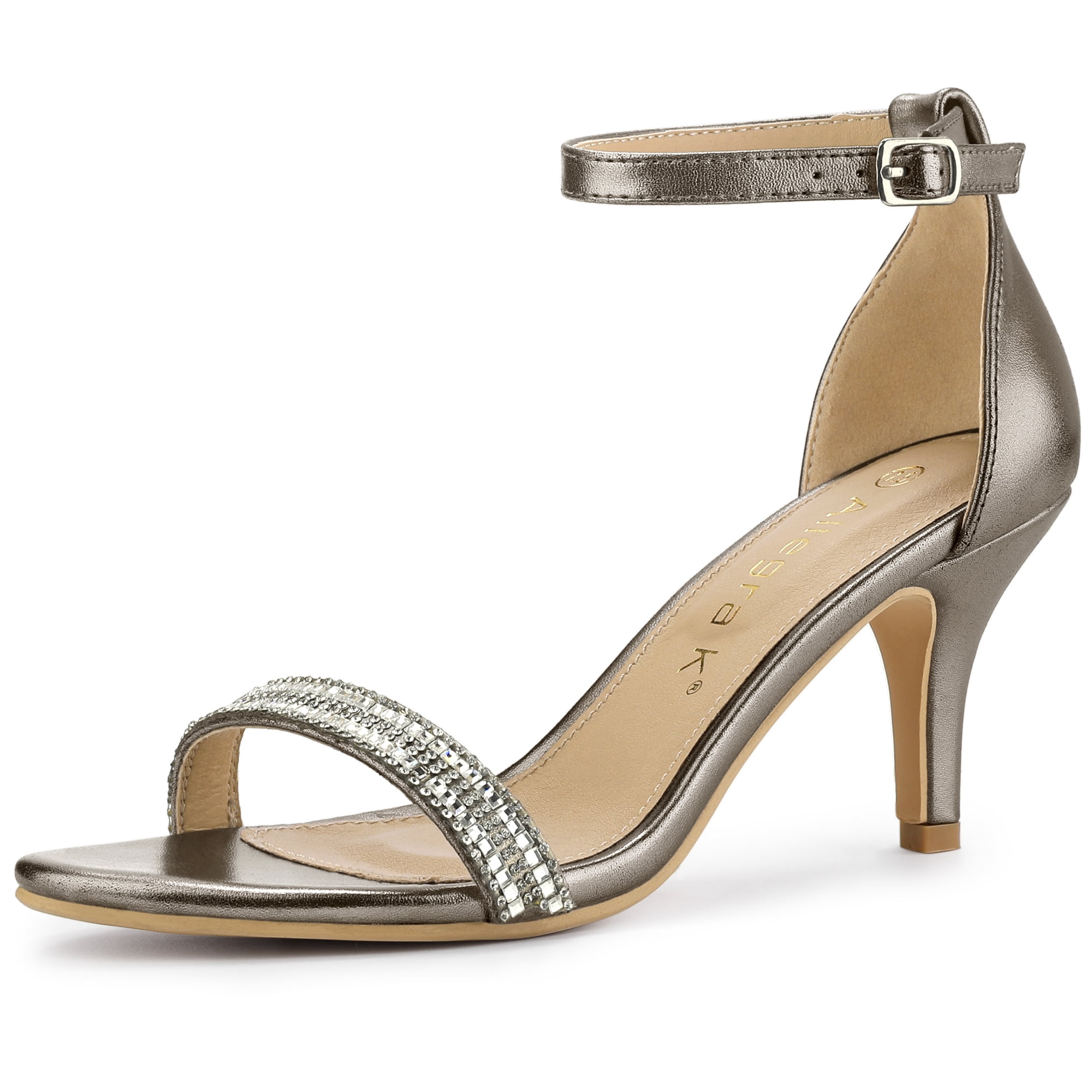 DARING DIVA Women's Stiletto Heels Rhinestone Ankle Strap Open Toe Sandals Gunmetal 9