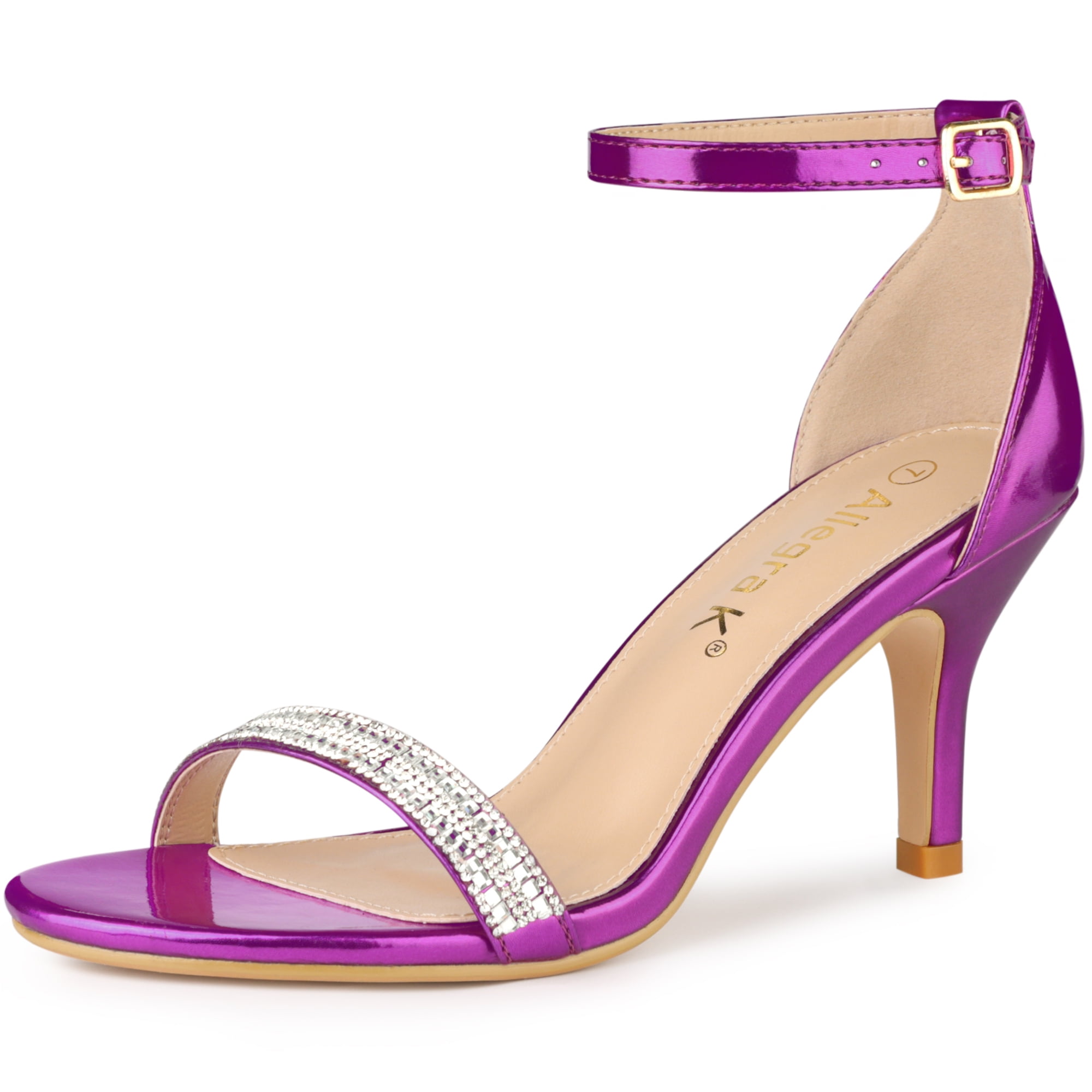 DARING DIVA Women's Stiletto Heels Rhinestone Ankle Strap Open Toe Sandals Purple 7.5