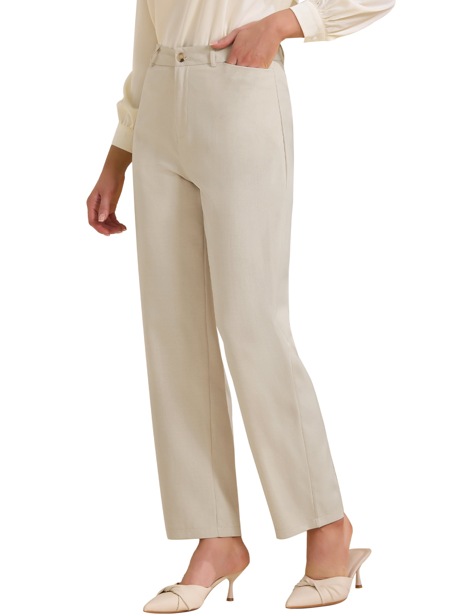 DARING DIVA Women's Straight Leg Dress Pants Packets Formal Long Trousers XX-Large Beige