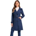 thumbnail image 1 of DARING DIVA Women's Strap Cuff Solid Double Breasted Tie Belt Trench Coats Dark Blue XL, 1 of 6