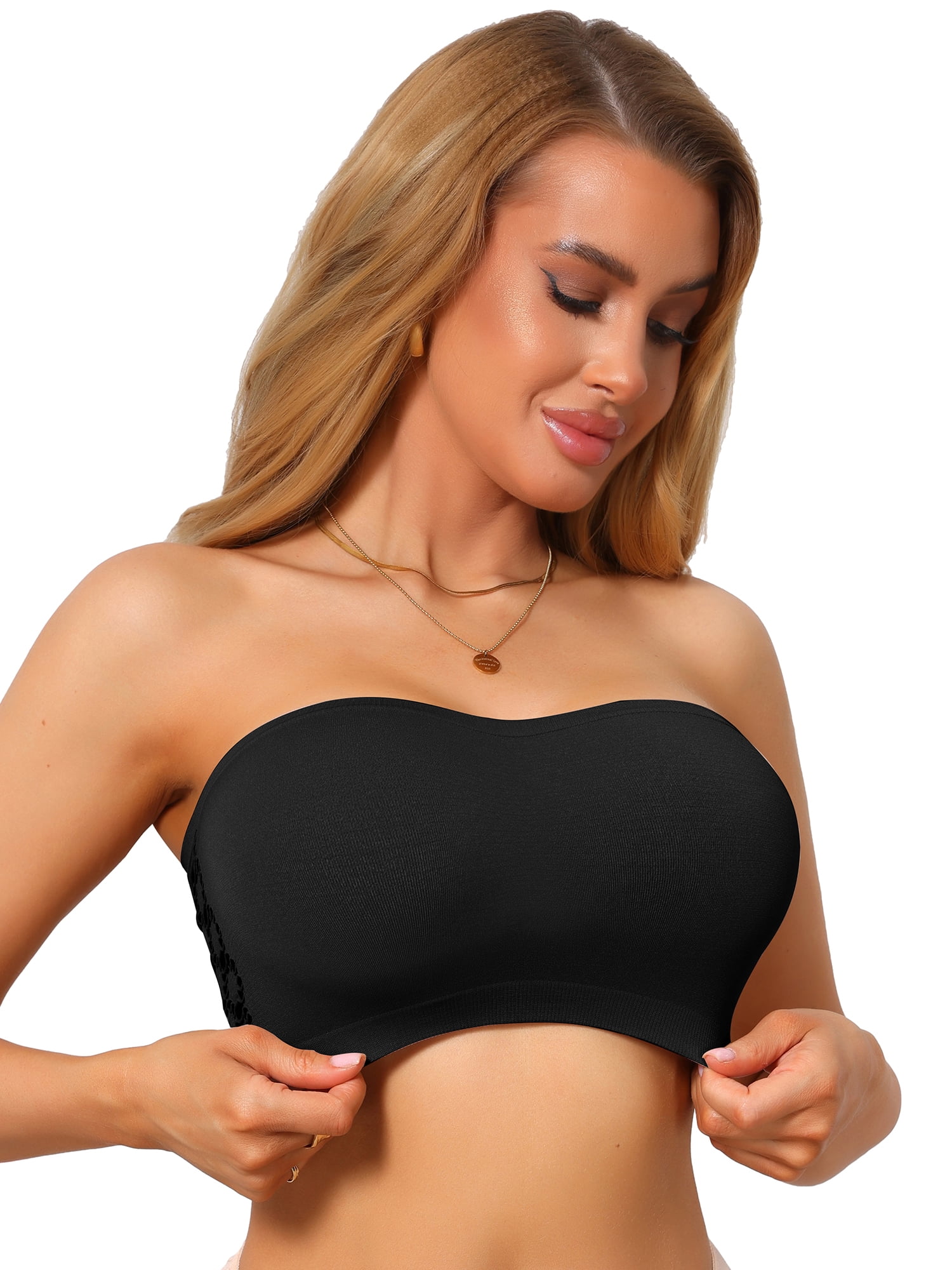 DARING DIVA Women's Strapless Bandeau Bra Tube Top Lace Trim Hollow Out 4XL Black