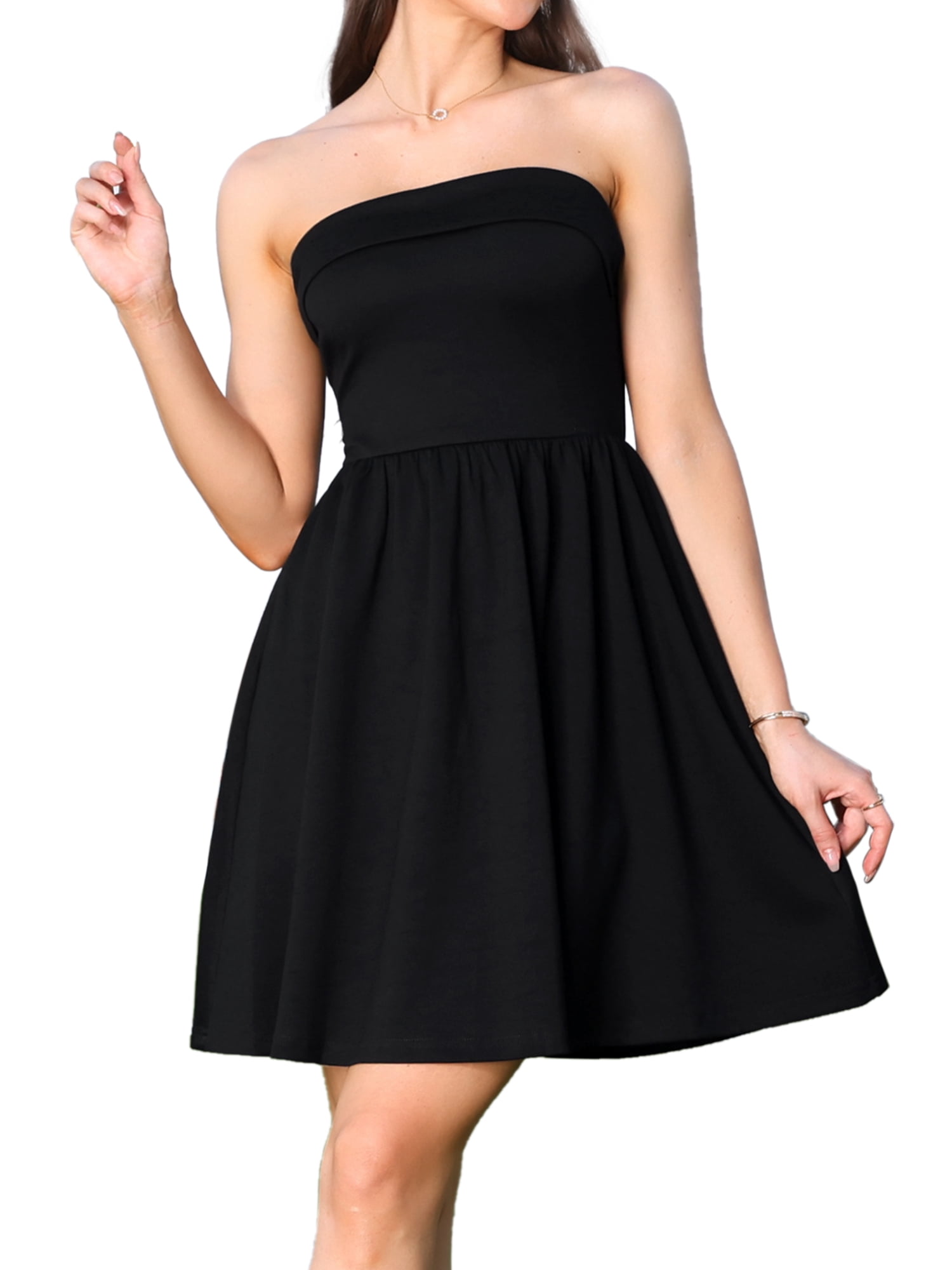 DARING DIVA Women's Strapless Party Sleeveless Solid Flare Mini Tube Dresses XL Black