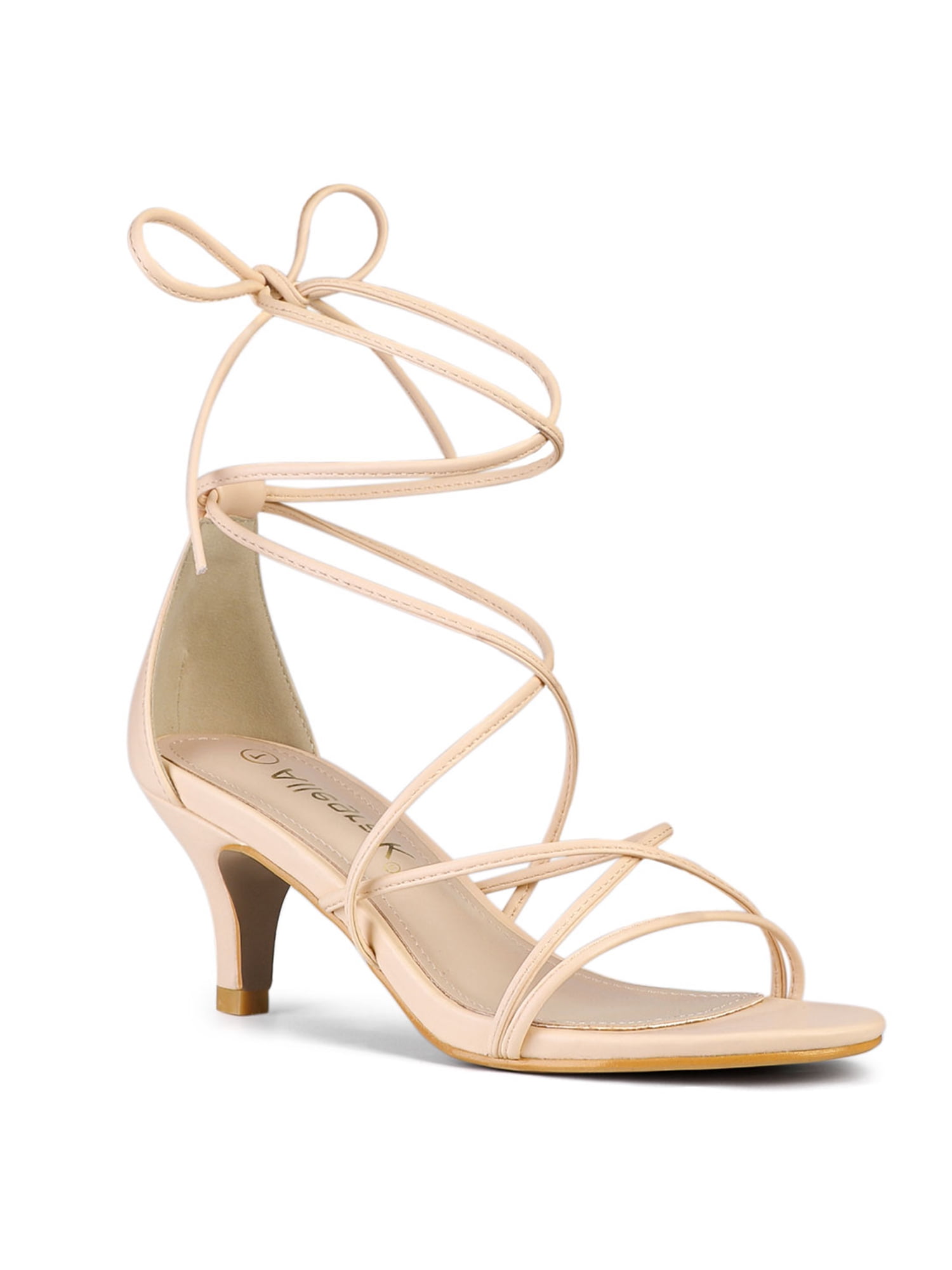 DARING DIVA Women's Strappy Kitten Heel Lace Up Sandals Beige 9